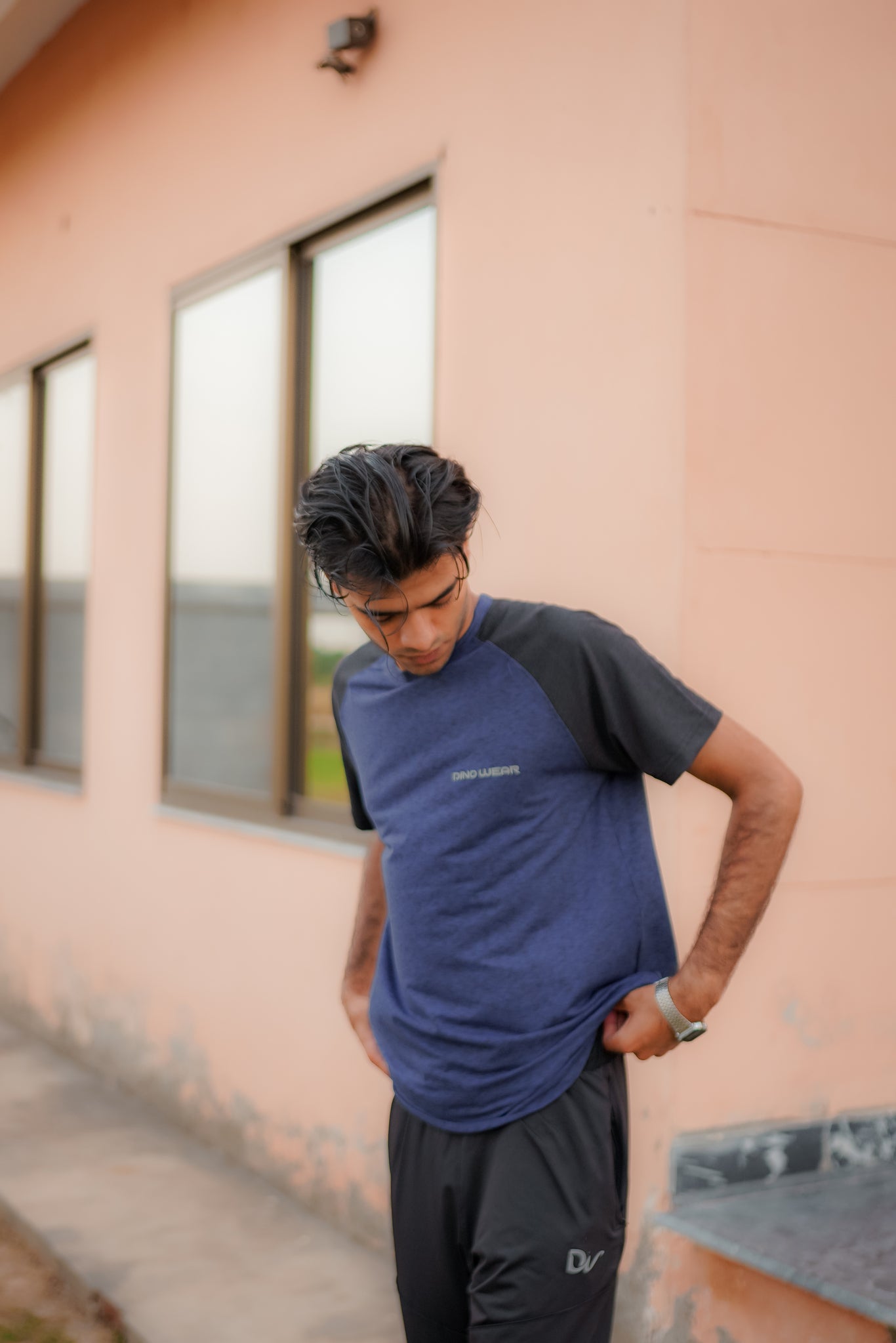 Men’s Blue & Black Lycra T-Shirt – Dino Wear