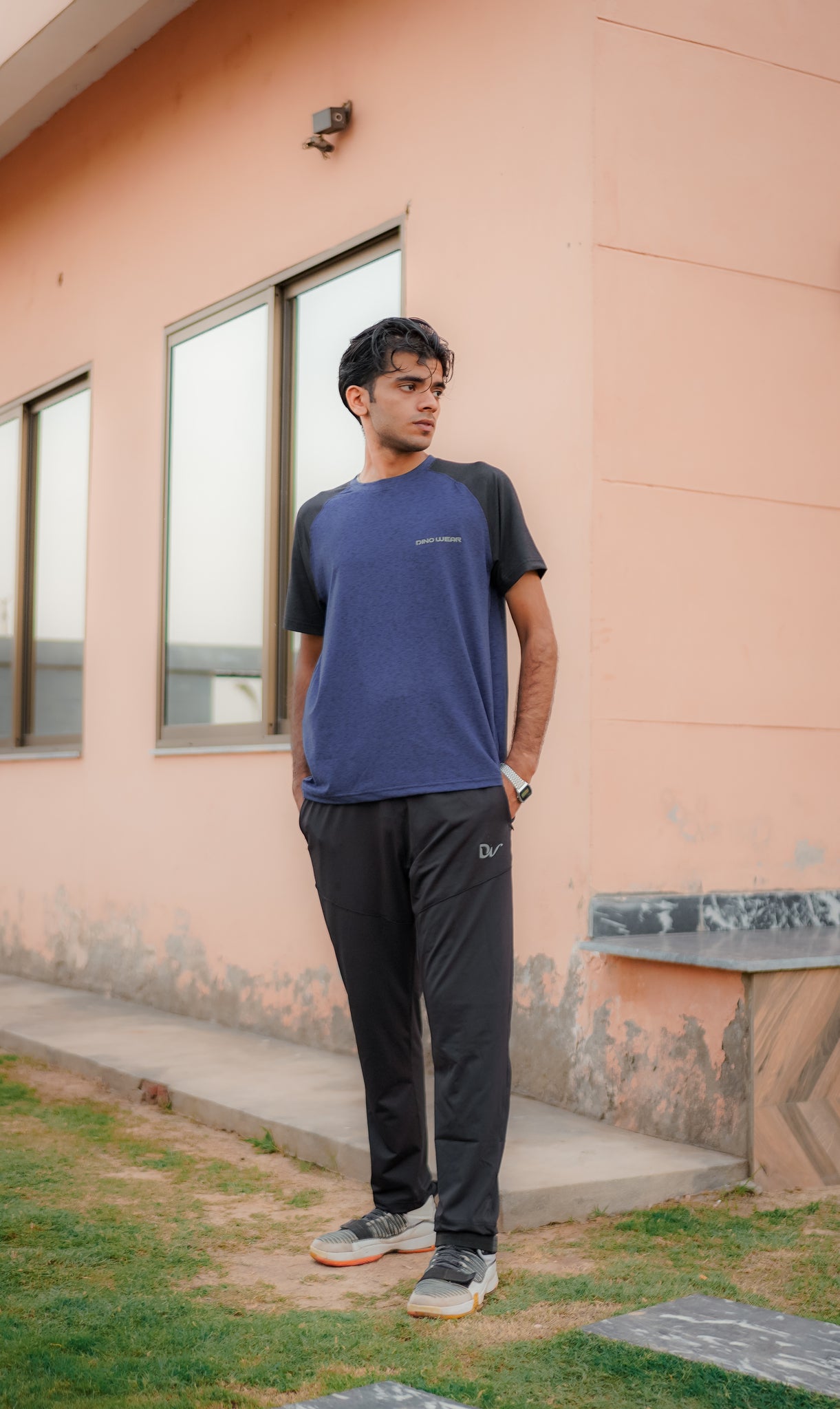 Men’s Blue & Black Lycra T-Shirt – Dino Wear