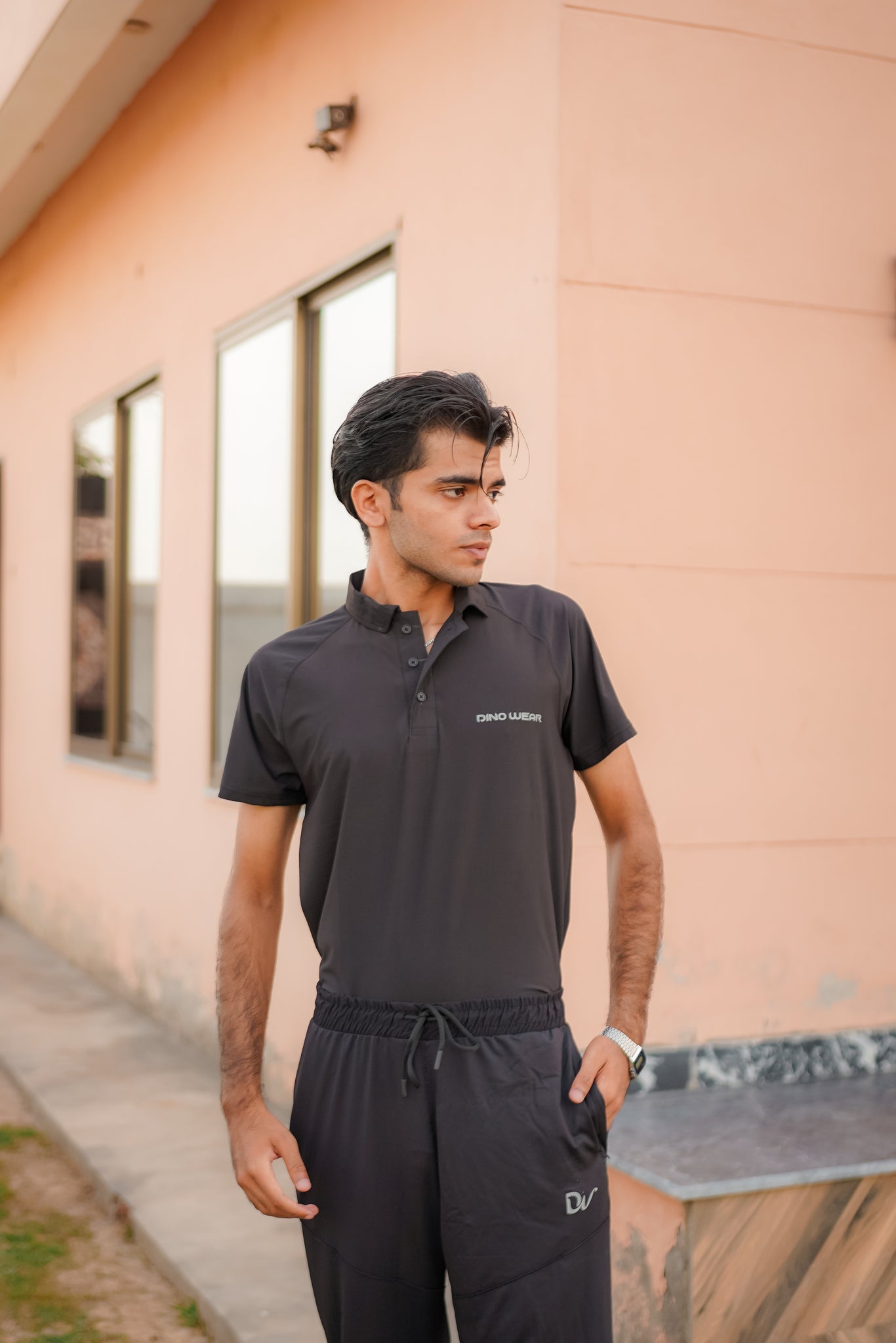 Men’s Black Lycra Polo Shirt – Dino Wear