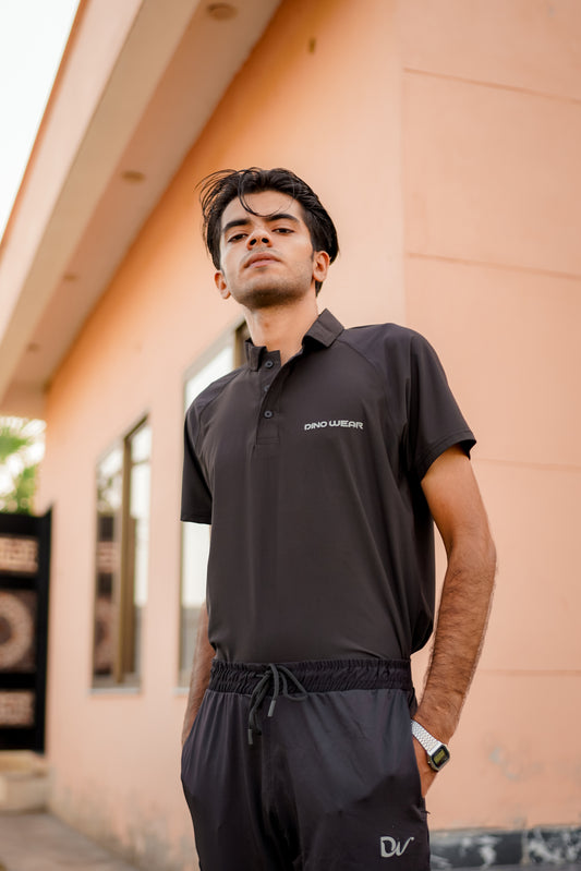 Men’s Black Lycra Polo Shirt – Dino Wear