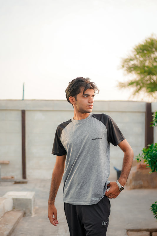 Men’s Gray & Black Lycra T-Shirt – Dino Wear