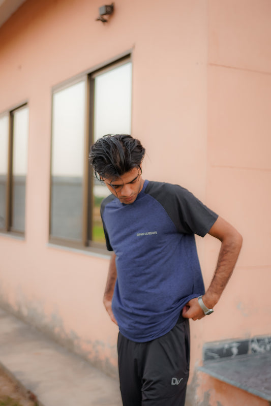 Men’s Blue & Black Lycra T-Shirt – Dino Wear