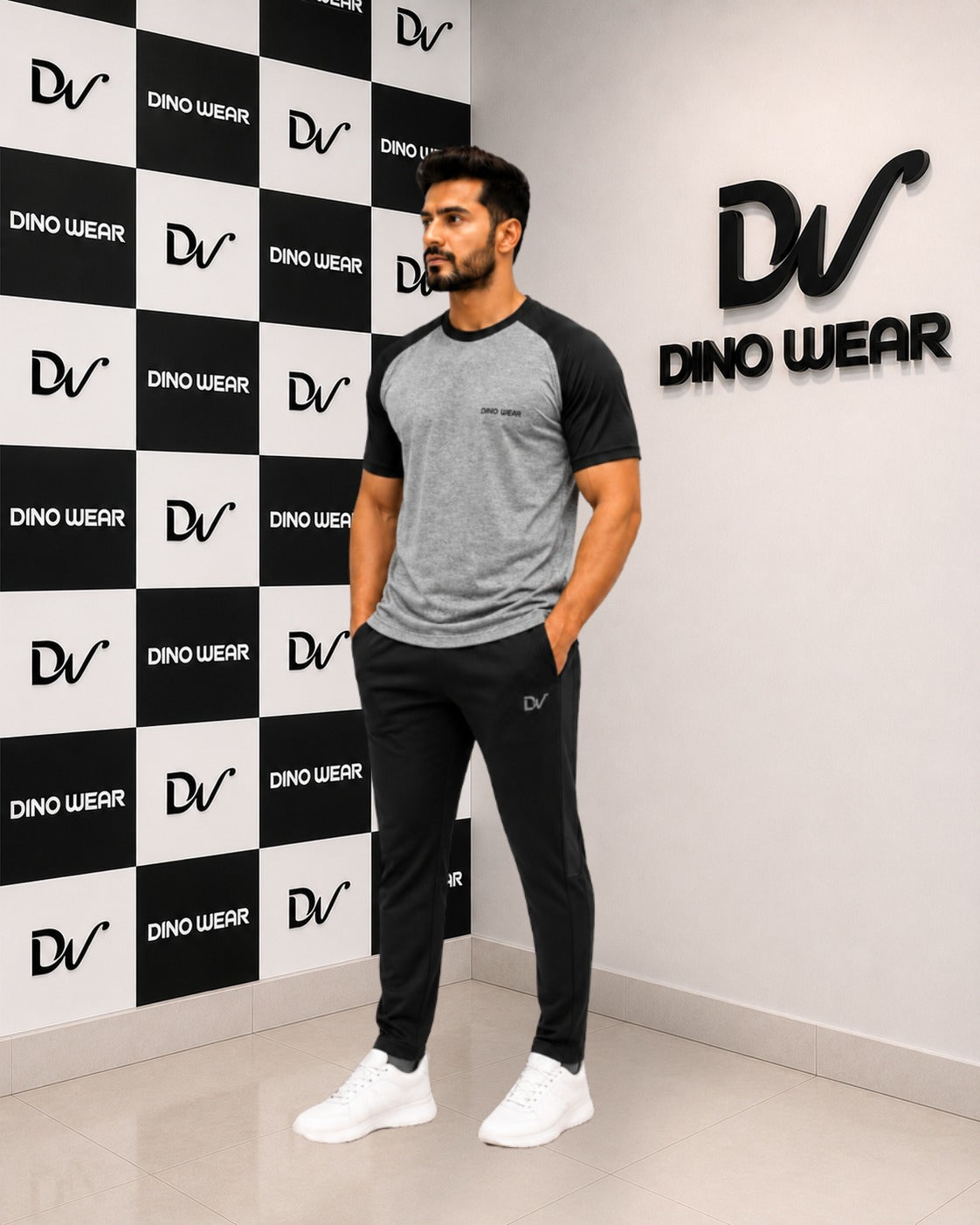 Men’s Gray & Black Lycra Track suit – Dino Wear