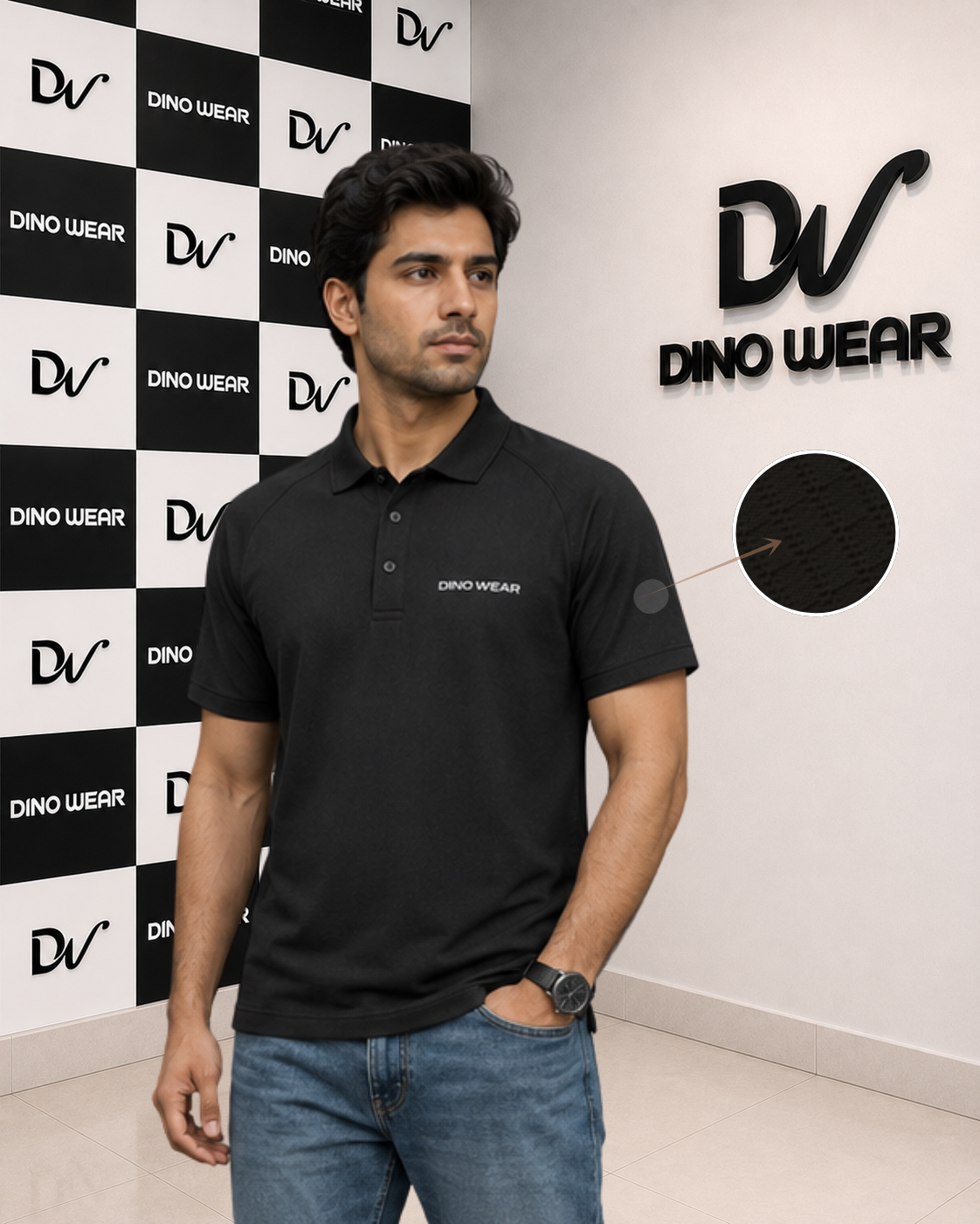 Men’s Black Lycra Polo Shirt – Dino Wear
