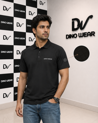 Men’s Black Lycra Polo Shirt – Dino Wear