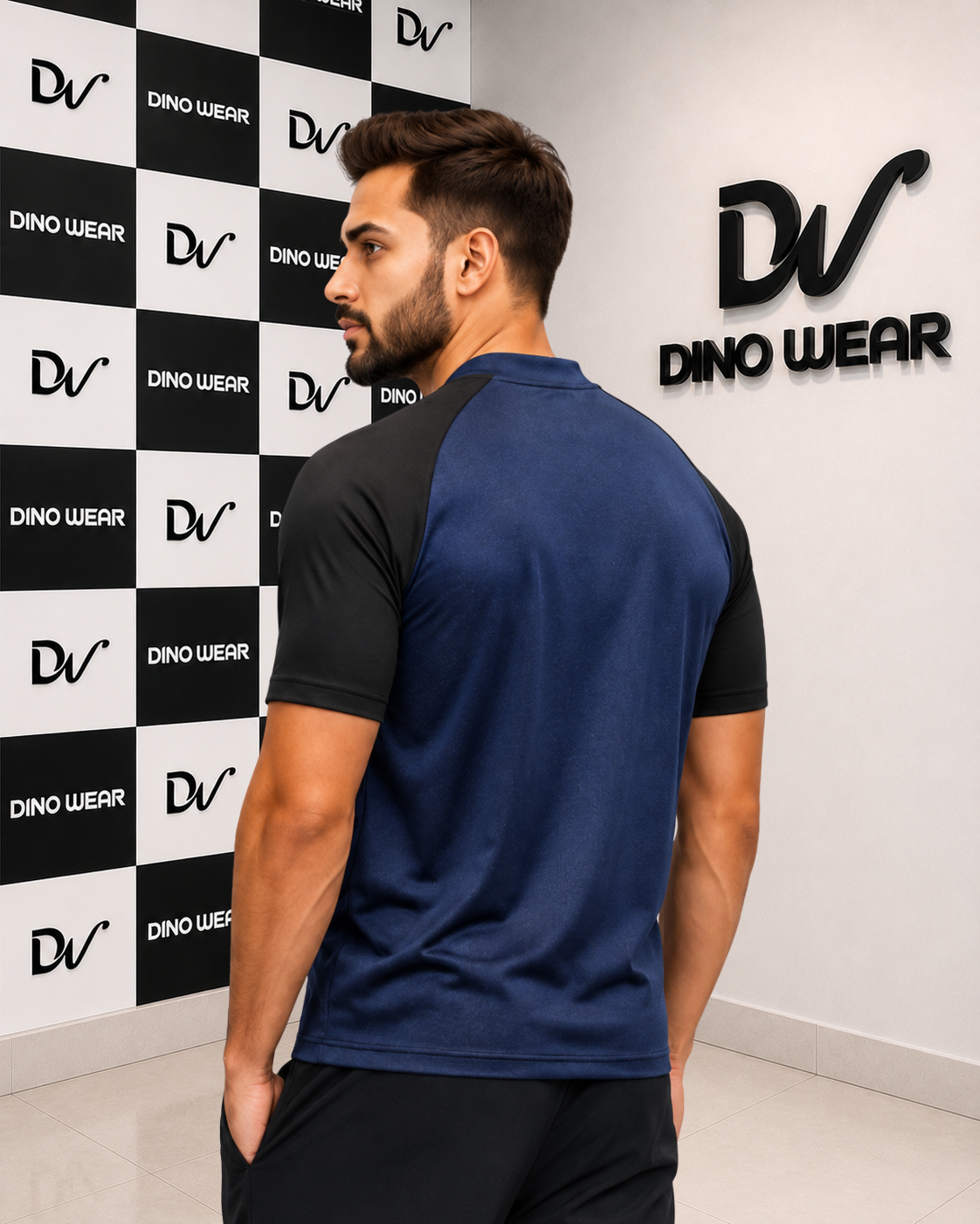 Men’s Blue & Black Lycra T-Shirt – Dino Wear