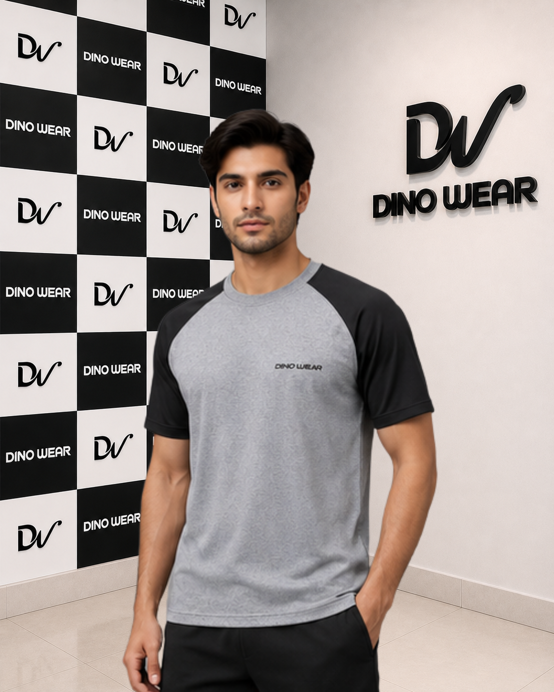 Men’s Gray & Black Lycra T-Shirt – Dino Wear
