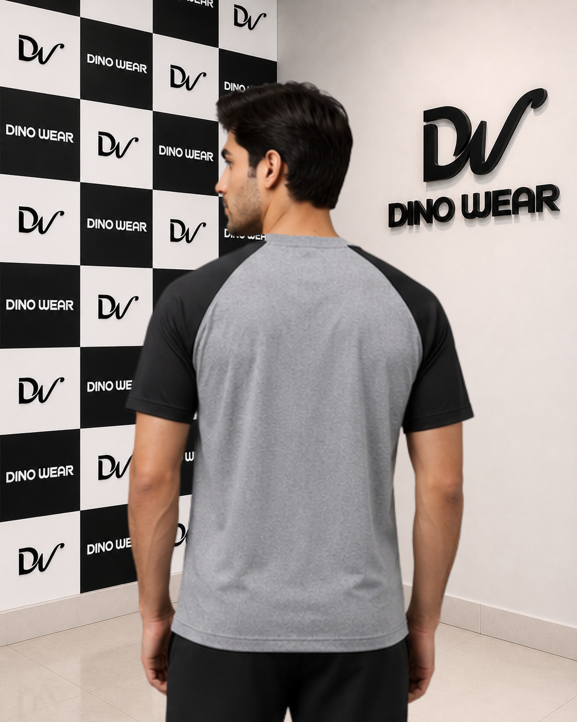 Men’s Gray & Black Lycra T-Shirt – Dino Wear