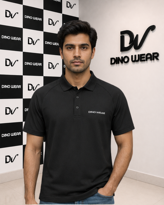 Men’s Black Lycra Polo Shirt – Dino Wear