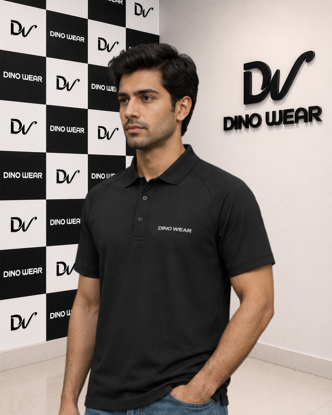 Men’s Black Lycra Polo Shirt – Dino Wear