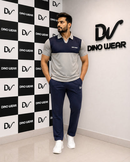 Men's Light Gray & Navy Blue Tracksuit-Dino Wear