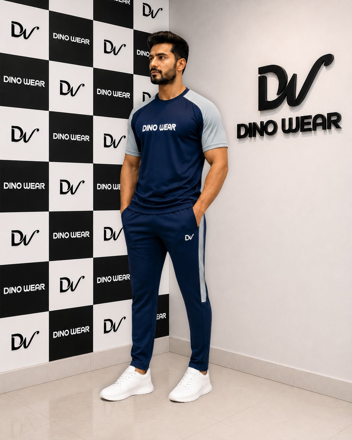 Men's  Navy Blue & Light Gray Tracksuit-Dino Wear