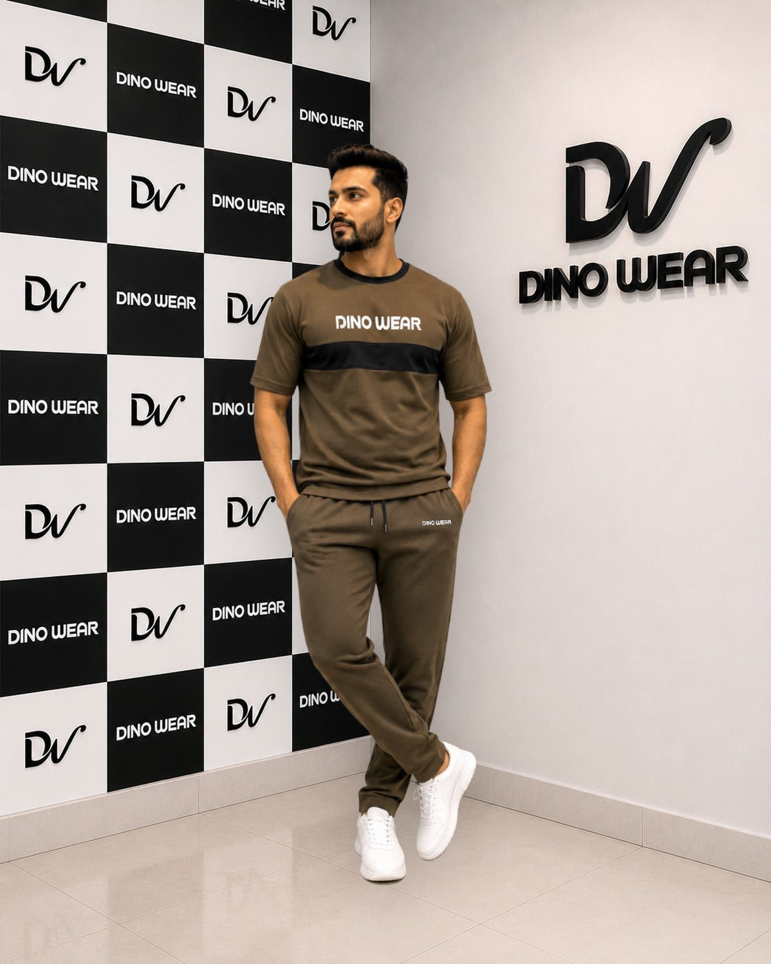 Men's Olive Brown Tracksuit-Dino Wear