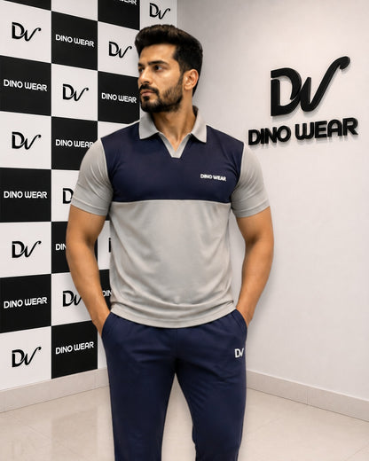 Men's Light Gray & Navy Blue Tracksuit-Dino Wear