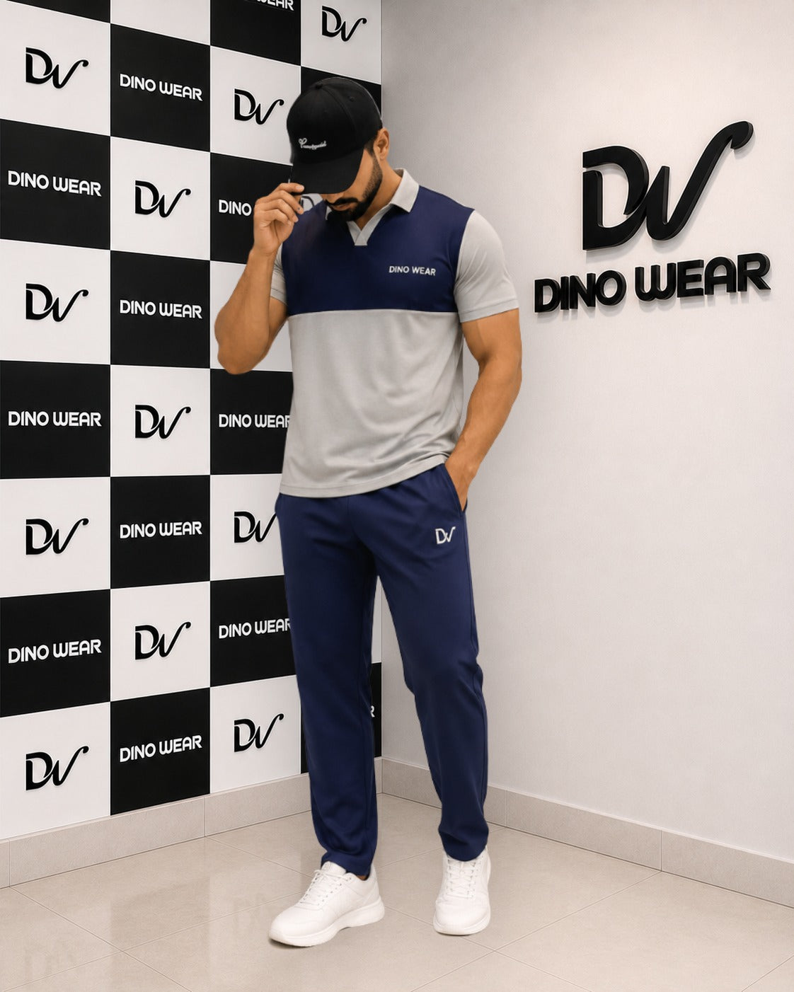 Men's Light Gray & Navy Blue Tracksuit-Dino Wear