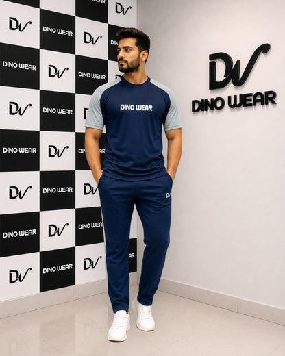 Men's  Navy Blue & Light Gray Tracksuit-Dino Wear