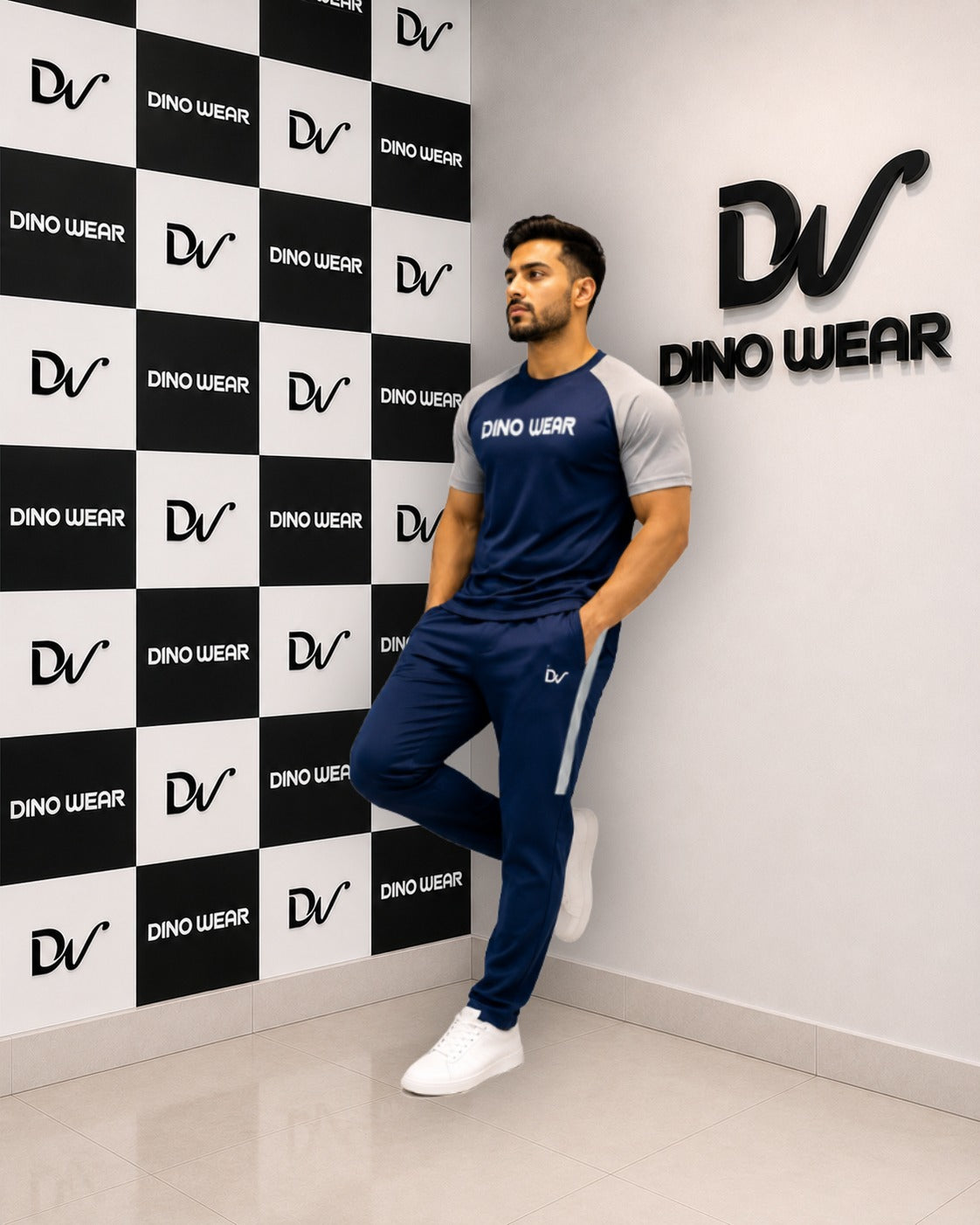 Men's  Navy Blue & Light Gray Tracksuit-Dino Wear