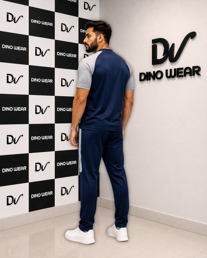 Men's  Navy Blue & Light Gray Tracksuit-Dino Wear