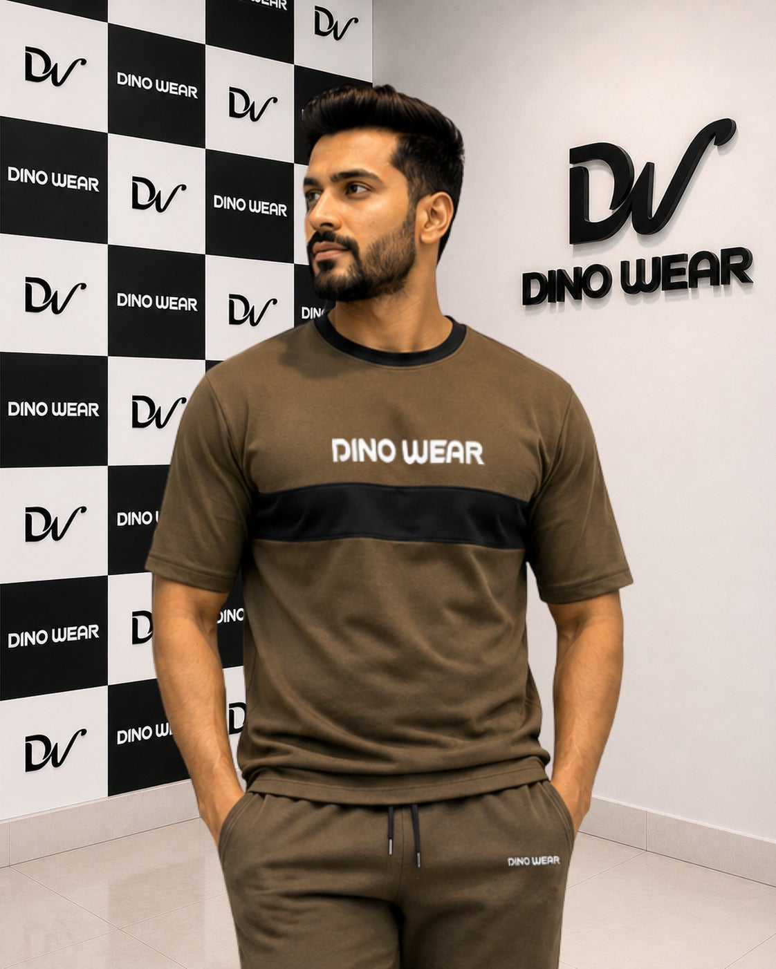 Men's Olive Brown Tracksuit-Dino Wear